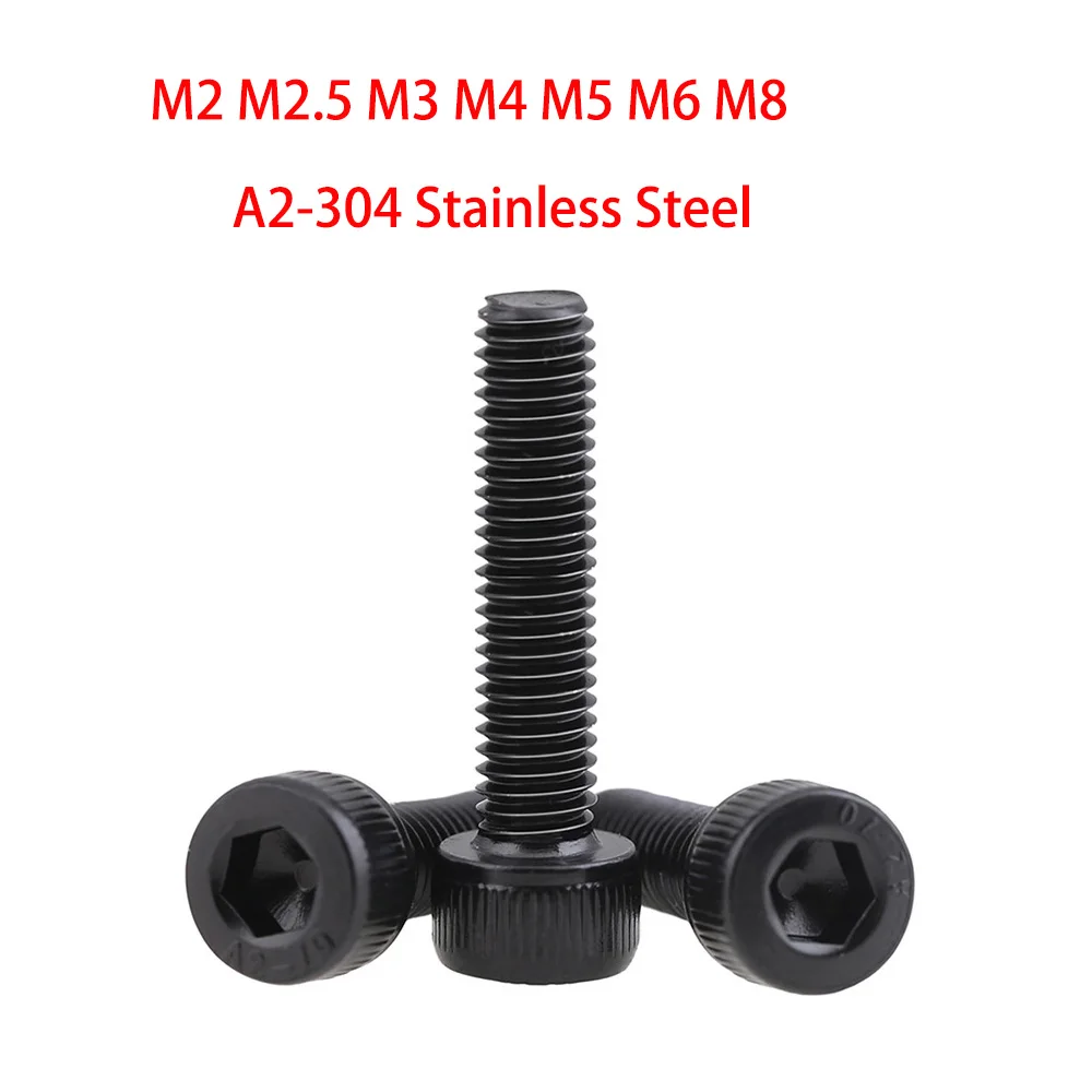 2-50pcs M2 M2.5 M3 M4 M5 M6 M8 Black Cylindrical Head Hexagon Socket Screw 304 Stainless Steel Cap Heads Allen Inside Hex Screws