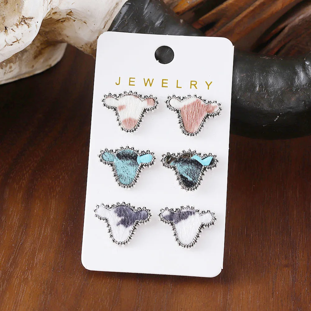 Wholesale Jewelry for Resale 2026 New Inspired Design Western Cowgirl Cowhide Leather Stud Earrings Collection Card