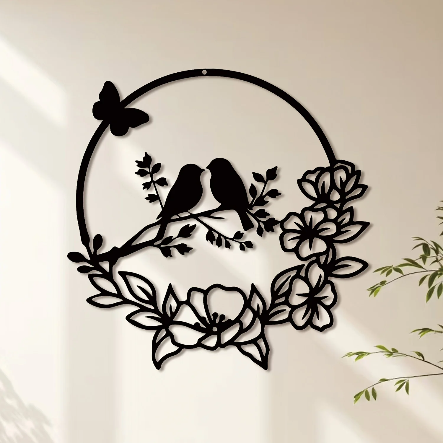 2D Flat Bird Branch Iron Metal Wall Art, Minimalist Animal Wall Decor for Living Room Bedroom, Nature Home Gift