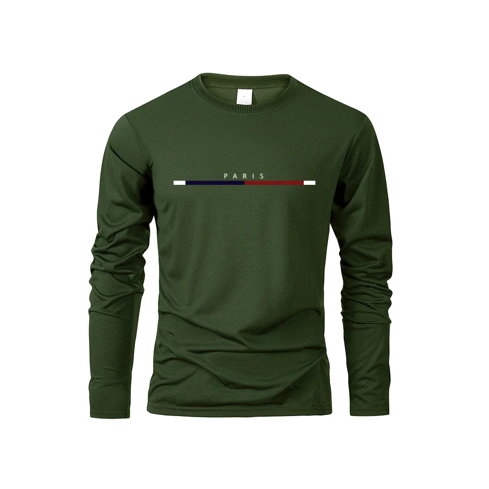 Men's Long Sleeve T Shirts of PARIS Printing Solid Color Casual Tops Autumn High Quality Loose T-Shirt Men Classic Clothing image 4