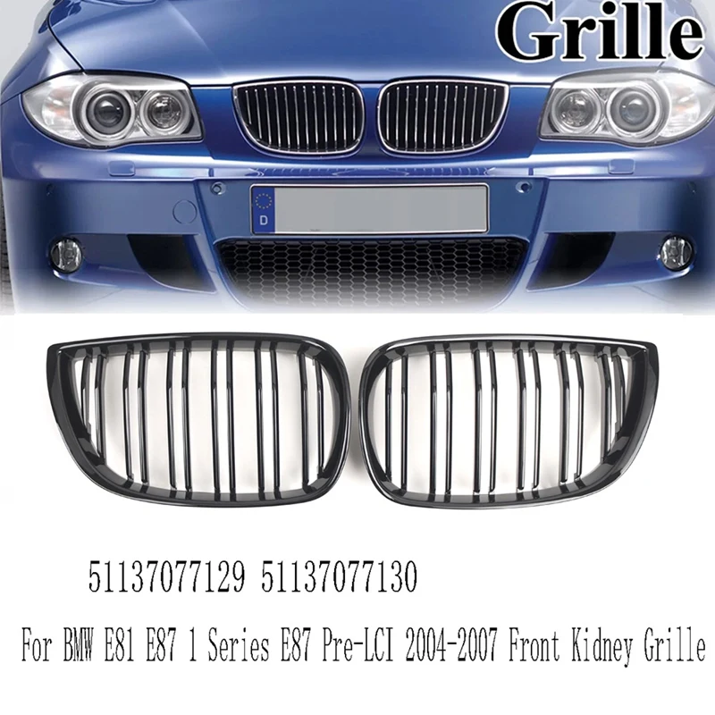 

1 пара для BMW E81 E87 1 серии E87 Pre-LCI 2004-2007, передняя решетка почек, глянцевая черная решетка 51137077129 51137077130