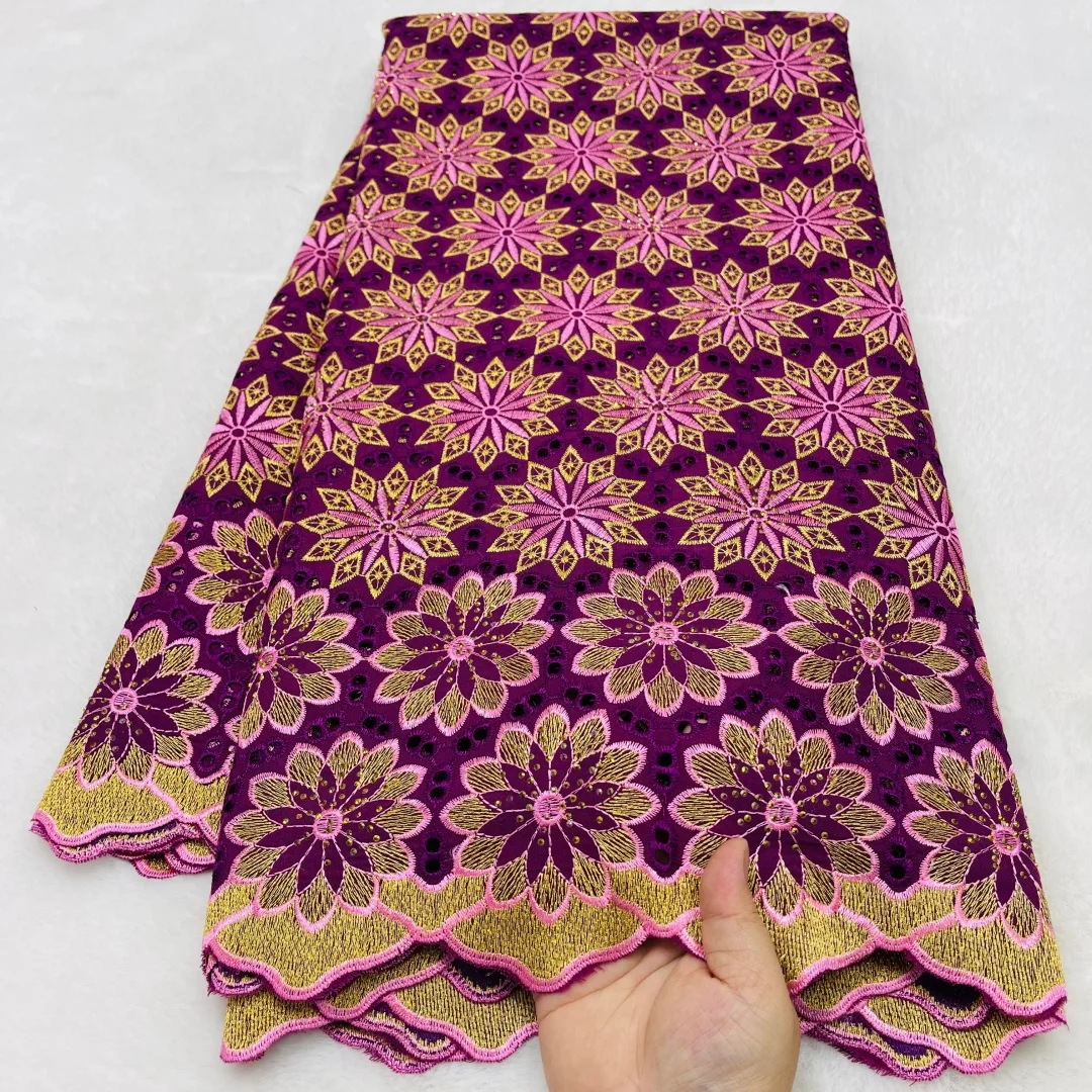 

2026 5 Yards African 100% Cotton Lace Fabric Embroidery Nigerian Swiss Voile Lace Fabrics Sewing For Women Wedding Party Dresses