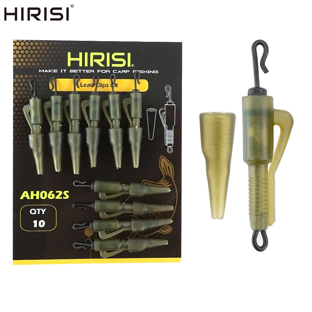 Hirisi 10set Carp Fishing Quick Change Hybrid Lead Clips with Tail Rubber Cone Anti Tangle Sleeve Fishing Accessories