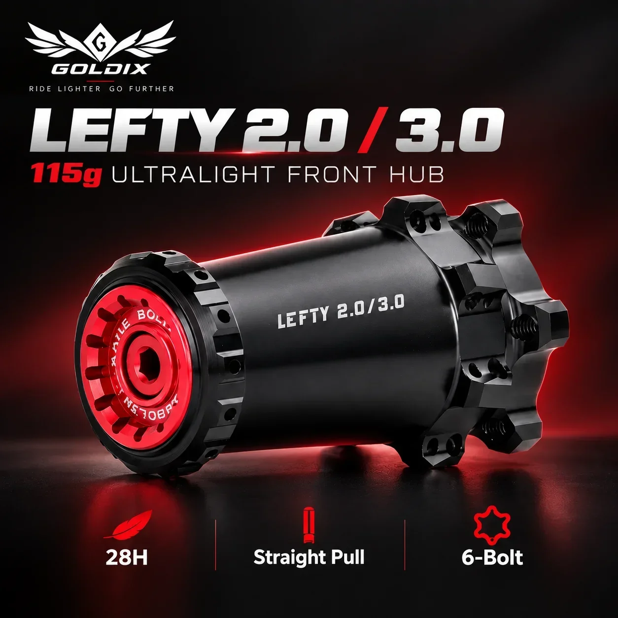 GOLDIX Lefty Hub MTB Front 115g Straight Pull 6-Bolt Disc Brake 2.0/3.0 Lightweight Lefty Compatible Bicycle Wheel Hub Parts