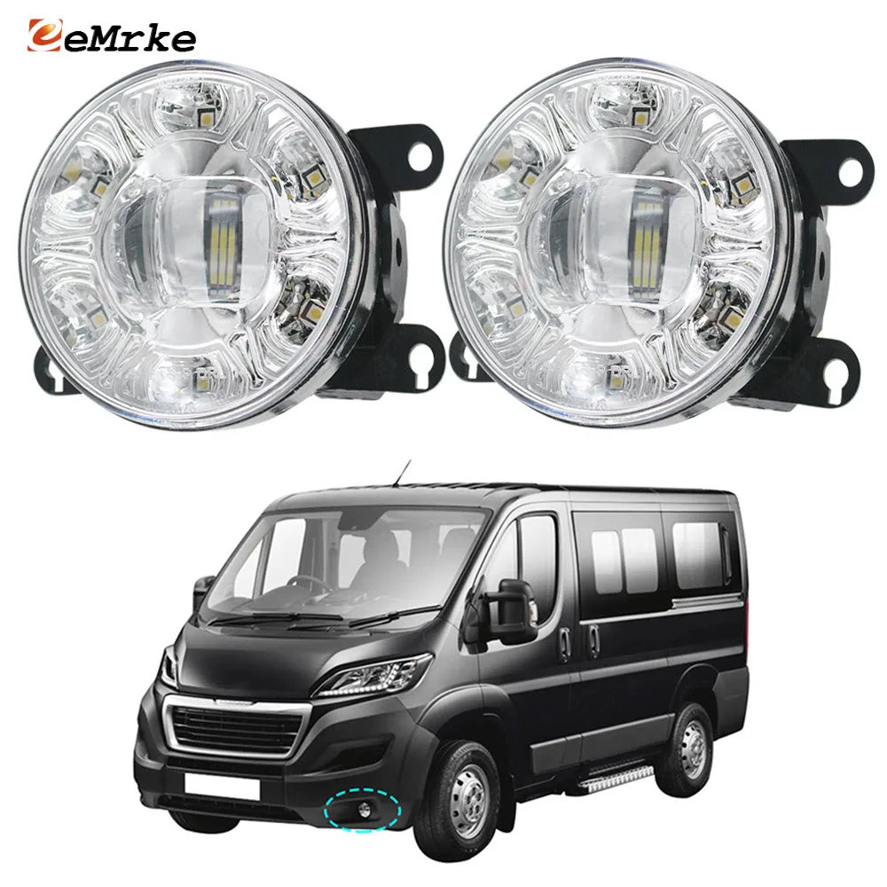 2x LED Fog Lamp Assembly PTF for Peugeot Boxer 290/295 2015-2021 Manager Mexico with Lens + 6 DRL Car Daytime Running Light