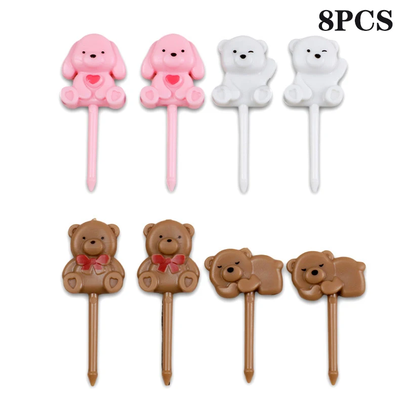 8Pcs Cartoon Fruit Fork Kids Food Picks Suitable For Toddler Lunches Decorative Food Picks Reusable Lunch Box Toothpick Set