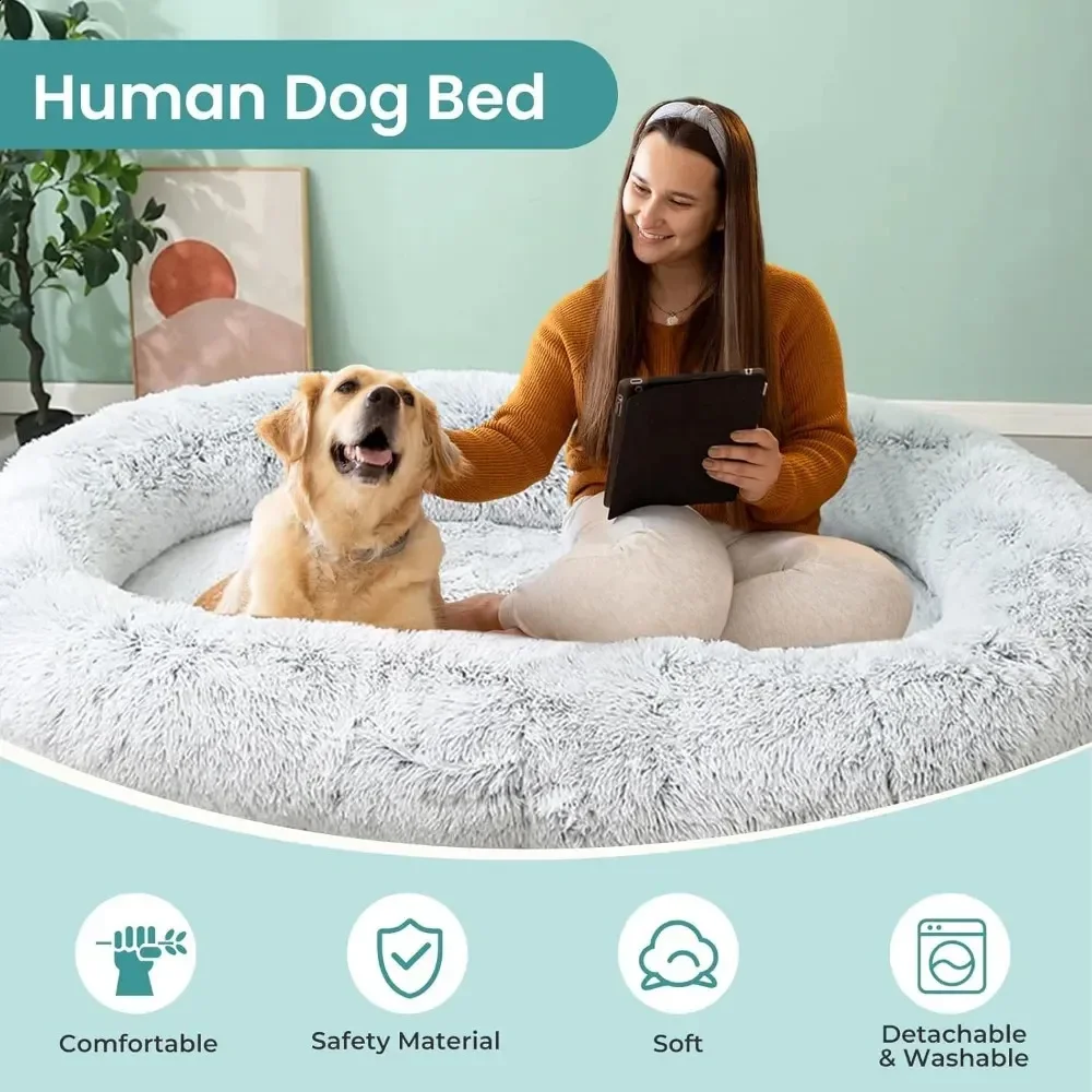 Human Dog Bed For Adults And Pets Ultra-Soft Plush Giant Dog Bed With Egg Crate Foam Non-Slip Base