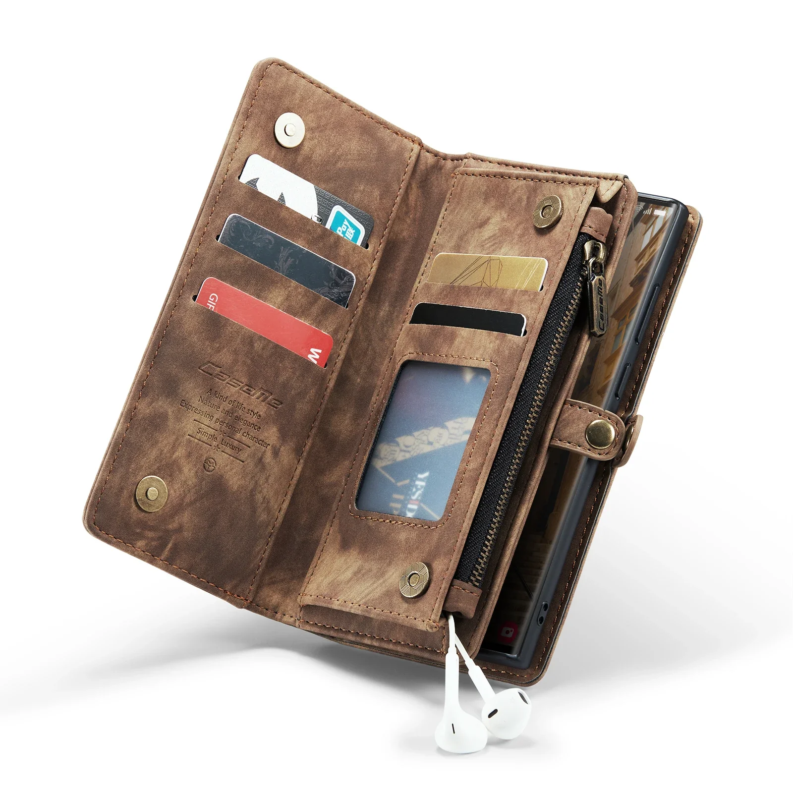2 in 1 Cards Bag Zipper Wallet PU Leather Case for Samsung S25 edge S24+ S23 S22 FE S21 Plus A34 A54 A52 A53 Note20 Purse Cover