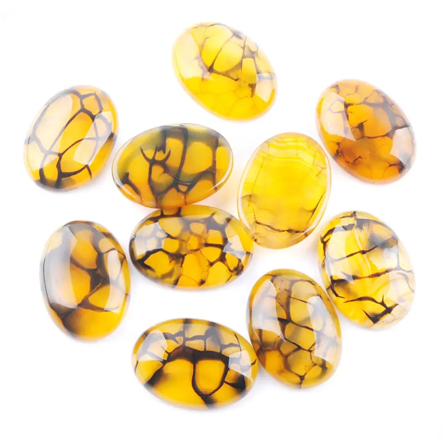 Natural Gemstone Oval Charme para Jóias, Cabochon Beads, Acessórios Anel, Sem Buraco, Dragão Ágata, 18x25x7mm, BU806, 5Pcs por Lote