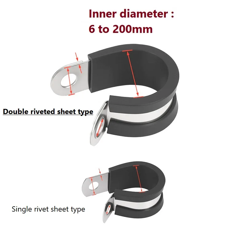 6~200mm R-type Lined Clips Cable Mounting Hose Pipe Clamp Fixing Pipes Stainless Steel Hardware Fasteners