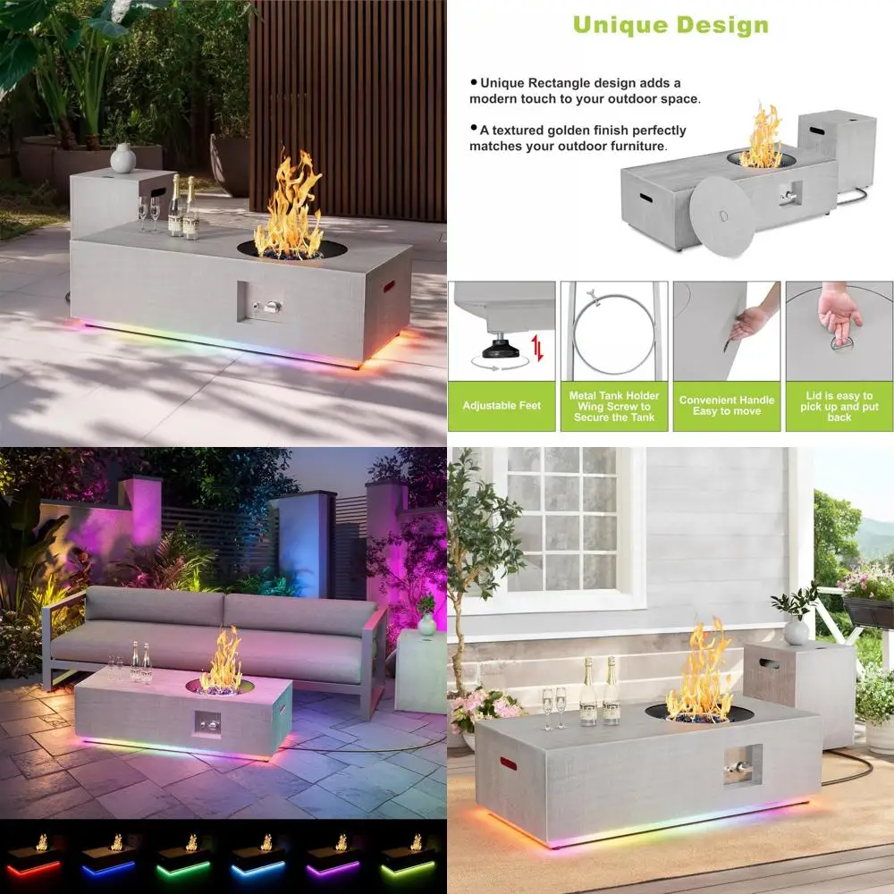 

Круглый 48-дюймовый уличный стол для костра с горелкой мощностью 50 000 БТЕ, светодиодной подсветкой, крышкой, камнями, крышкой и местом для хранения в патио