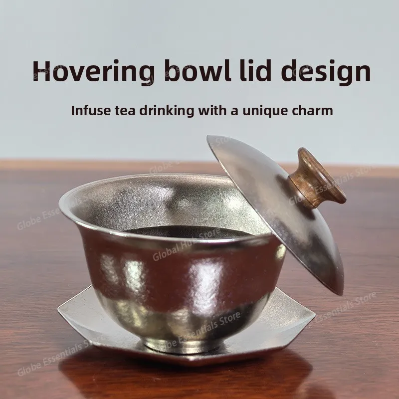 Pure Titanium Kung Fu Tea Cup and Saucer Teacup New Year Gift Decorative Chinese Gaiwan Tea Set for Office Kitchen Travel