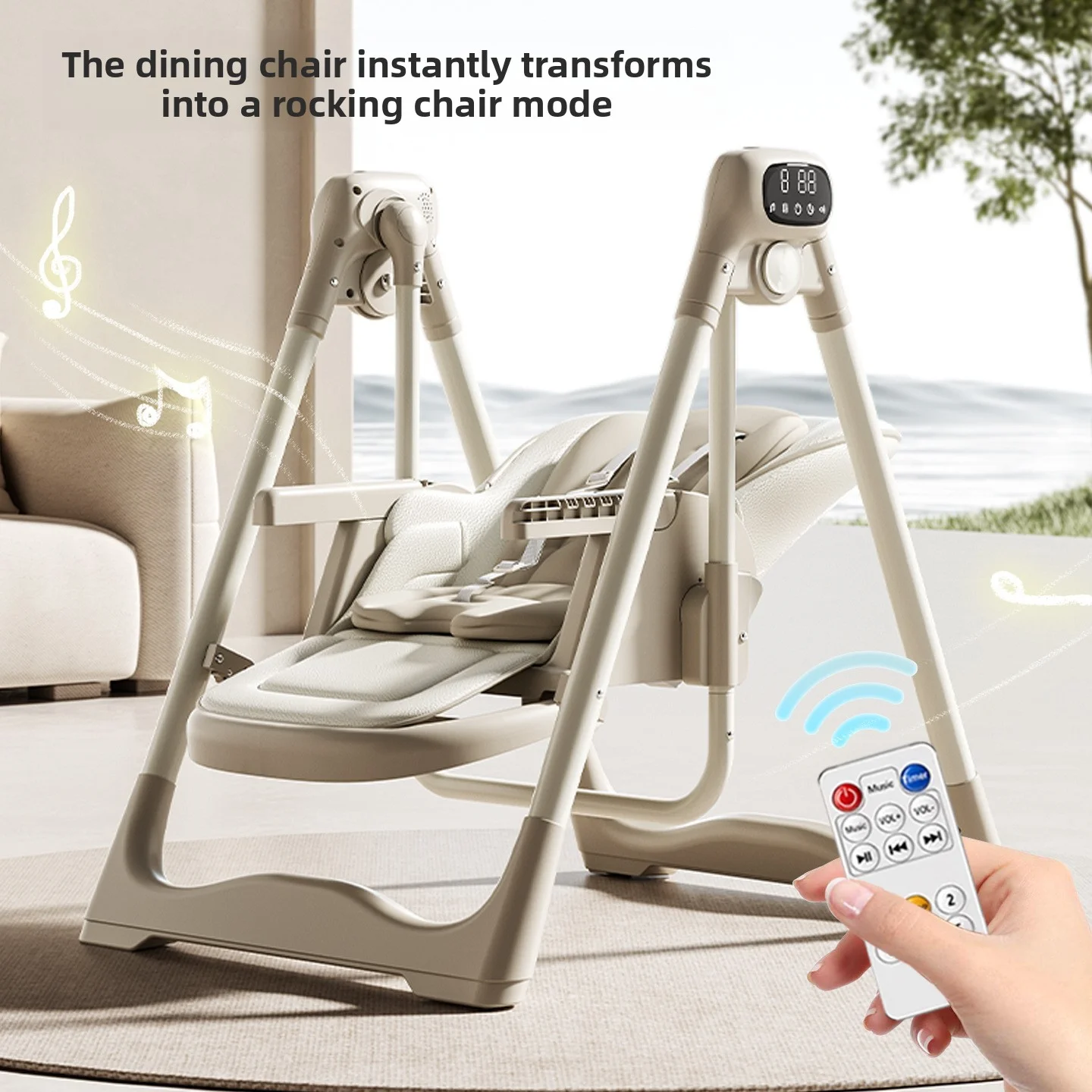 كرسي أطفال ذكي عالي 6 في 1 قابل للطي ومتعدد الاستخدام لحديثي الولادة إلى الأطفال الصغار مع كرسي هزاز كهربائي يعمل بالبلوتوث #6