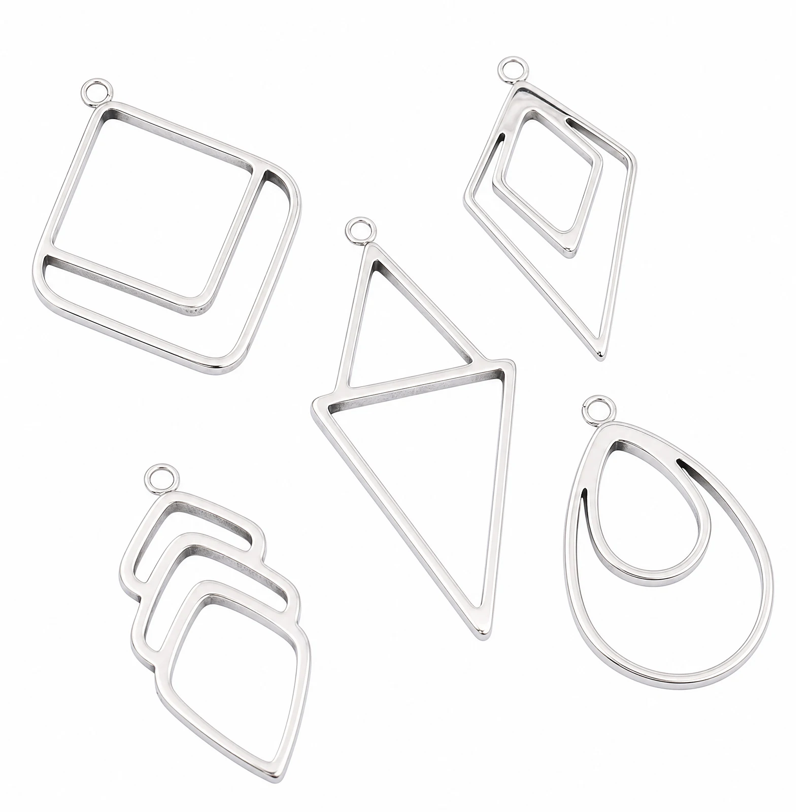 10 Stück Edelstahl 2,5 mm dicke tropfenförmige, dreieckige, quadratische, offene Lünettenrohlinge, DIY-Hohlanhängerrahmen für die Herstellung von Harzschmuck.