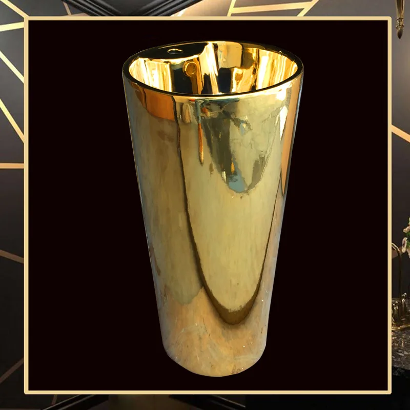Export Hotel Local Tyrant Gold One-piece Wash Basin KTV Hotel Vertical Washbasin One-piece High Temperature Gold Pillar Basin