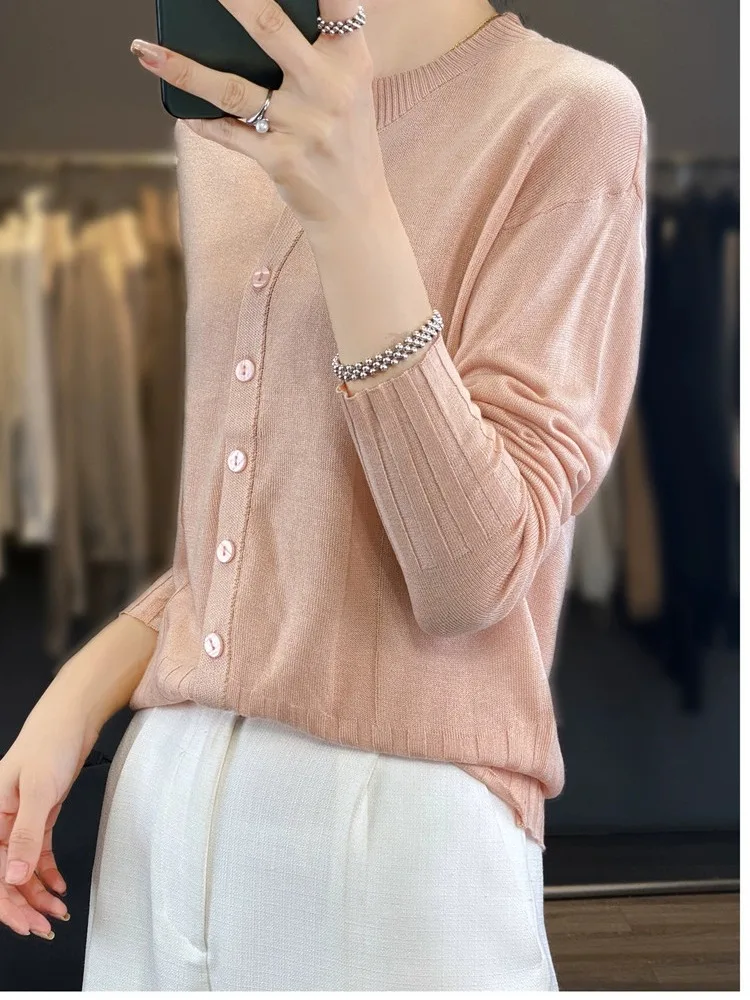 Легкий дышащий шерстяной вязаный открытый кардиган Long Sve, женский топ, антивозрастной высококачественный европейский свитер ранней осени