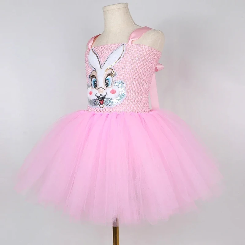 Pink Sequins Bunny Girl Cosplay Costume Toddler Kids Cartoon Rabbit Tutu Dress Outfits Baby Girls Birthday Party Easter Clothing view 4