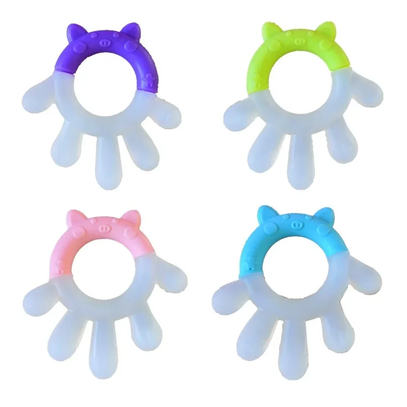 

Lovely Pig Handle Palmate Teether for Baby Safety Food Grade Silicone Round Shape Training Teether Necklace Infant Teething Toys