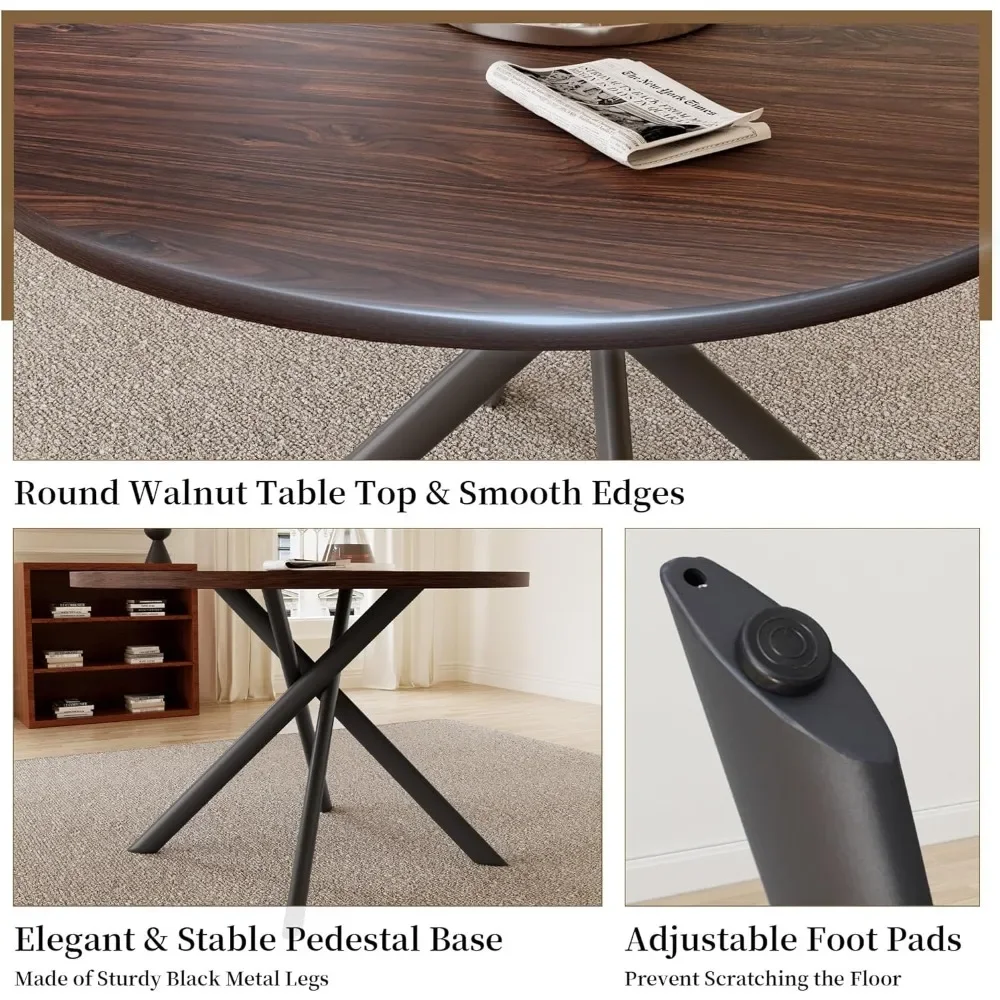 45.3 Inch Round Dining Table Set for 4, Mid Century Modern MDF Coffee Set for Dining Room Kitchen Apartment