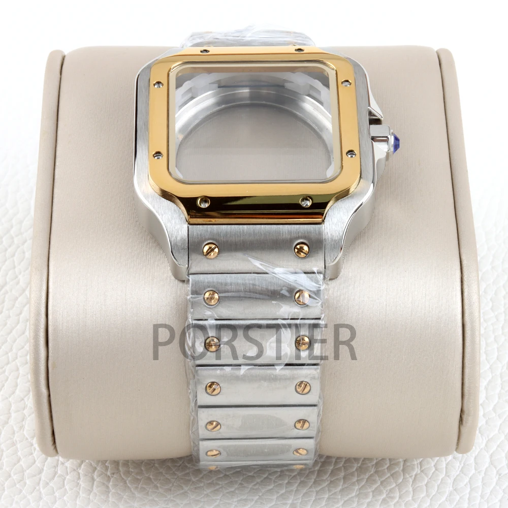 NH35 Watch Case 38mm Solid 316L Stainless Steel Waterproof 21mm Width Strap for Santos NH35 NH36 NH38 Movement 27mm Dial