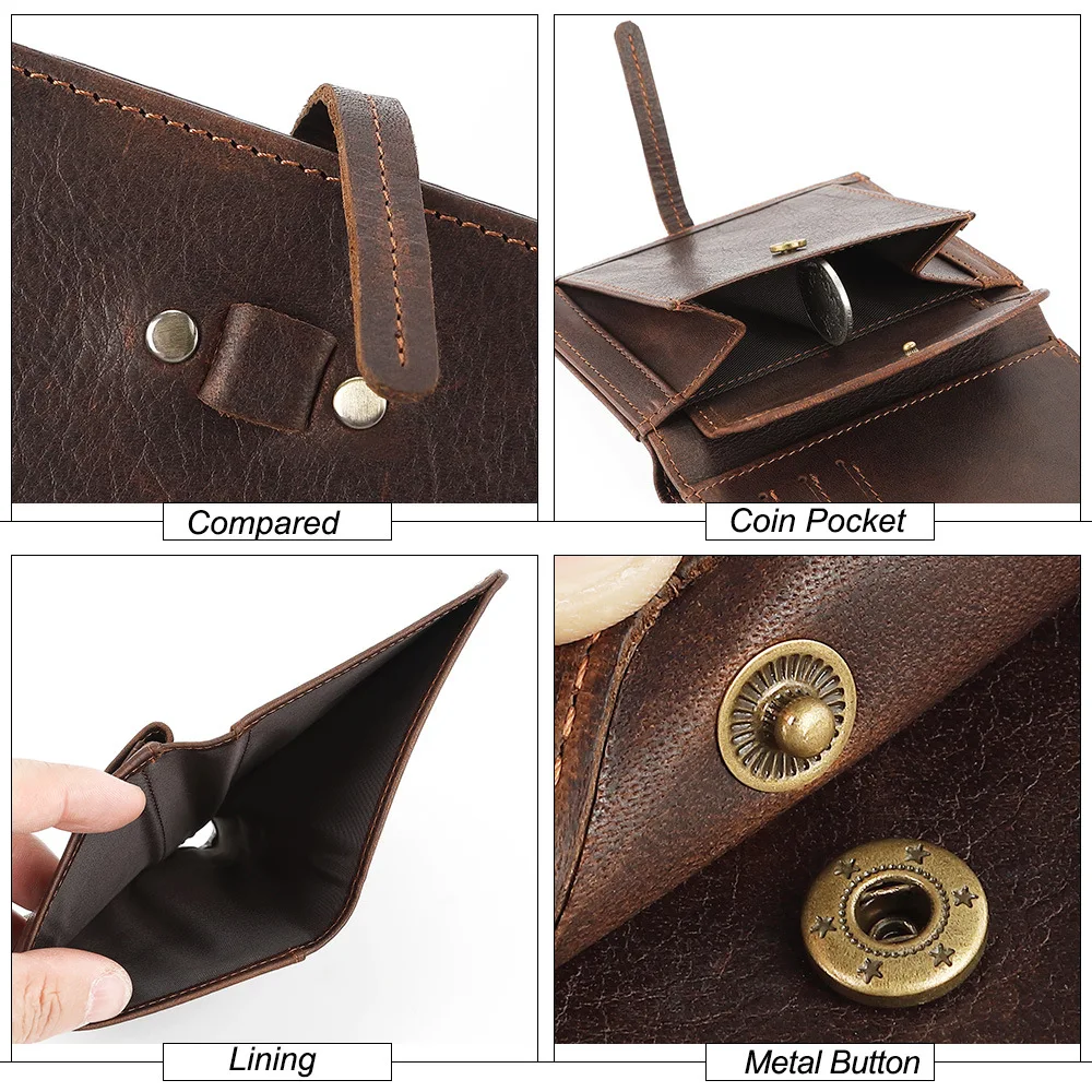 Korte verticale leren herenportemonnee |   Vintage echte koeienhuid Billfold |   Casual geldclip voor muntzakken