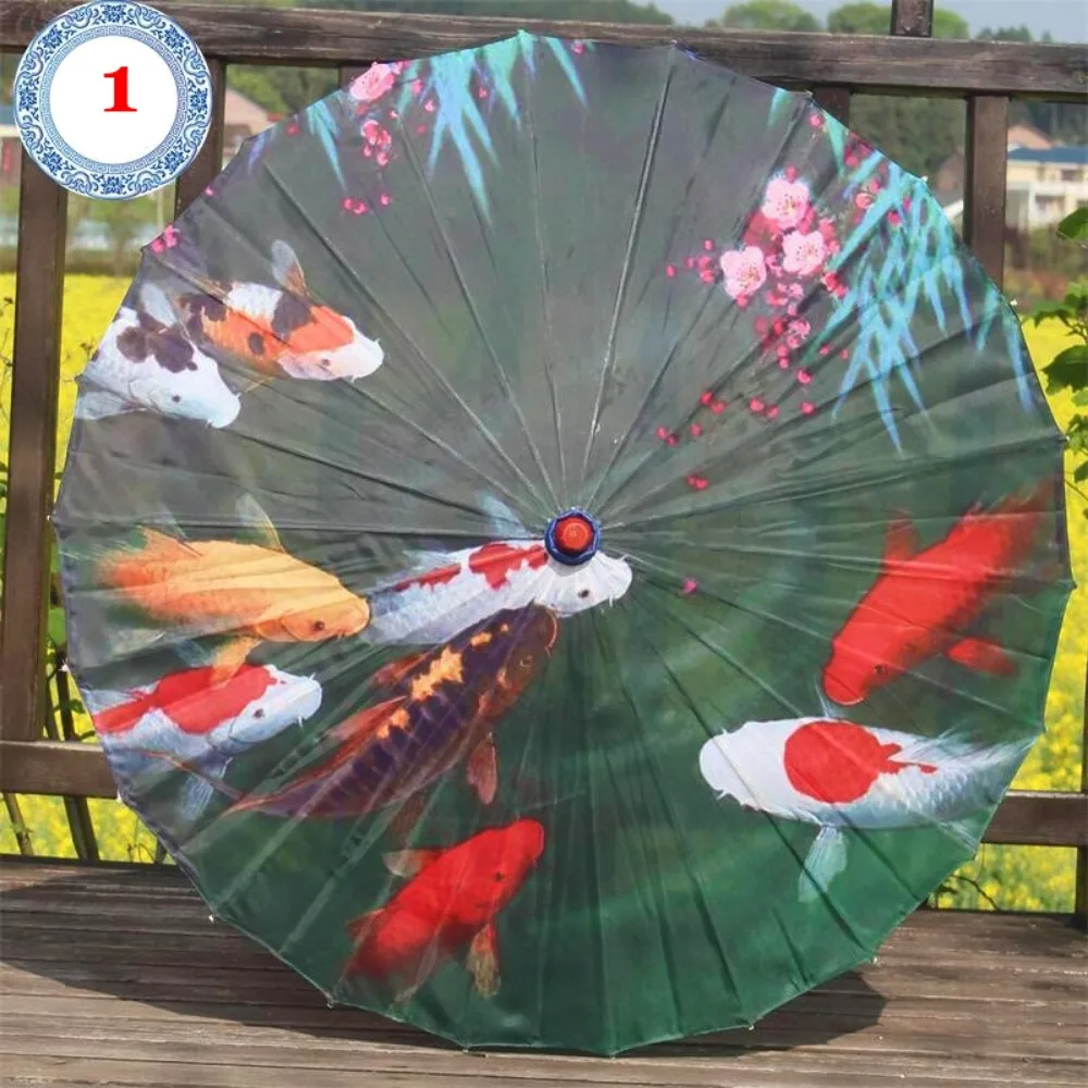 

Chinese Antique Wedding Bride Oiled Paper Umbrella 56cm 10 Colors Decorative Umbrella Swimming Fish Lotus Flowers