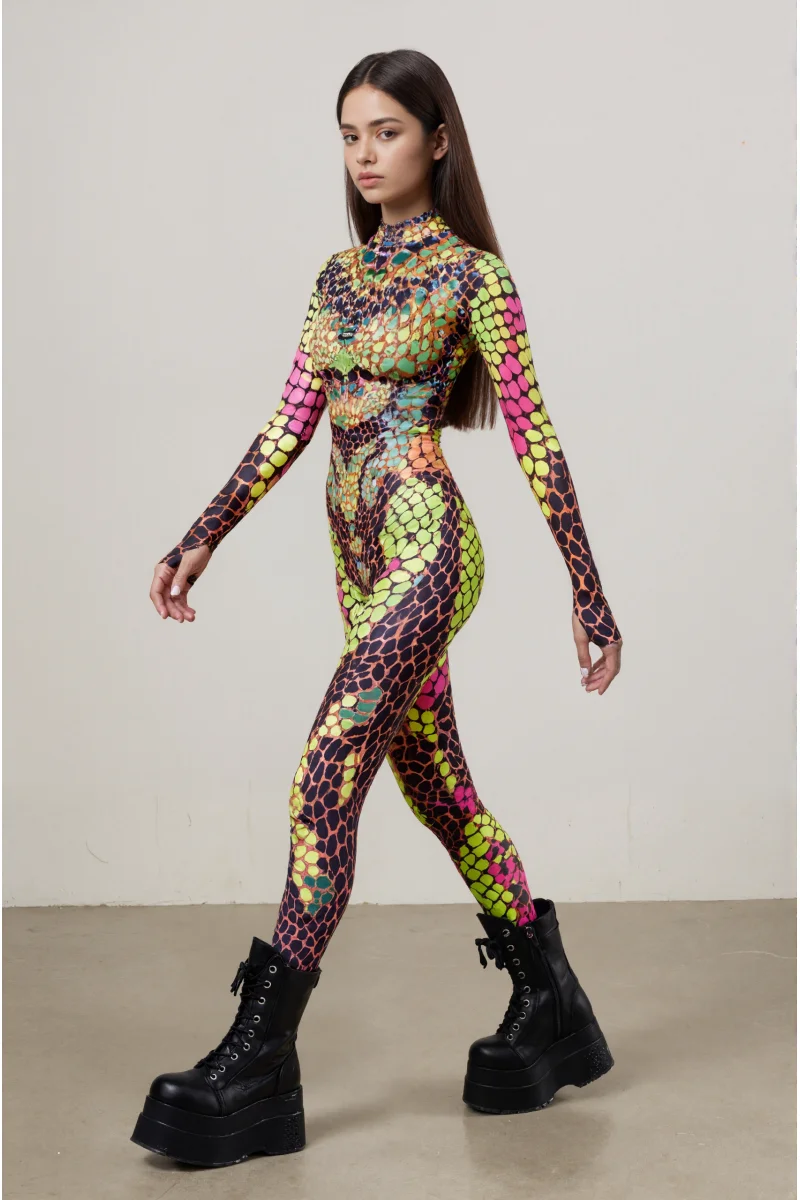 IOOTIANY Damen Schmetterling-Schlangen-Bodysuit Catsuit Tribal Halloween Party Rave Jumpsuit Festival Cosplay Performance Zentai – Detail 17