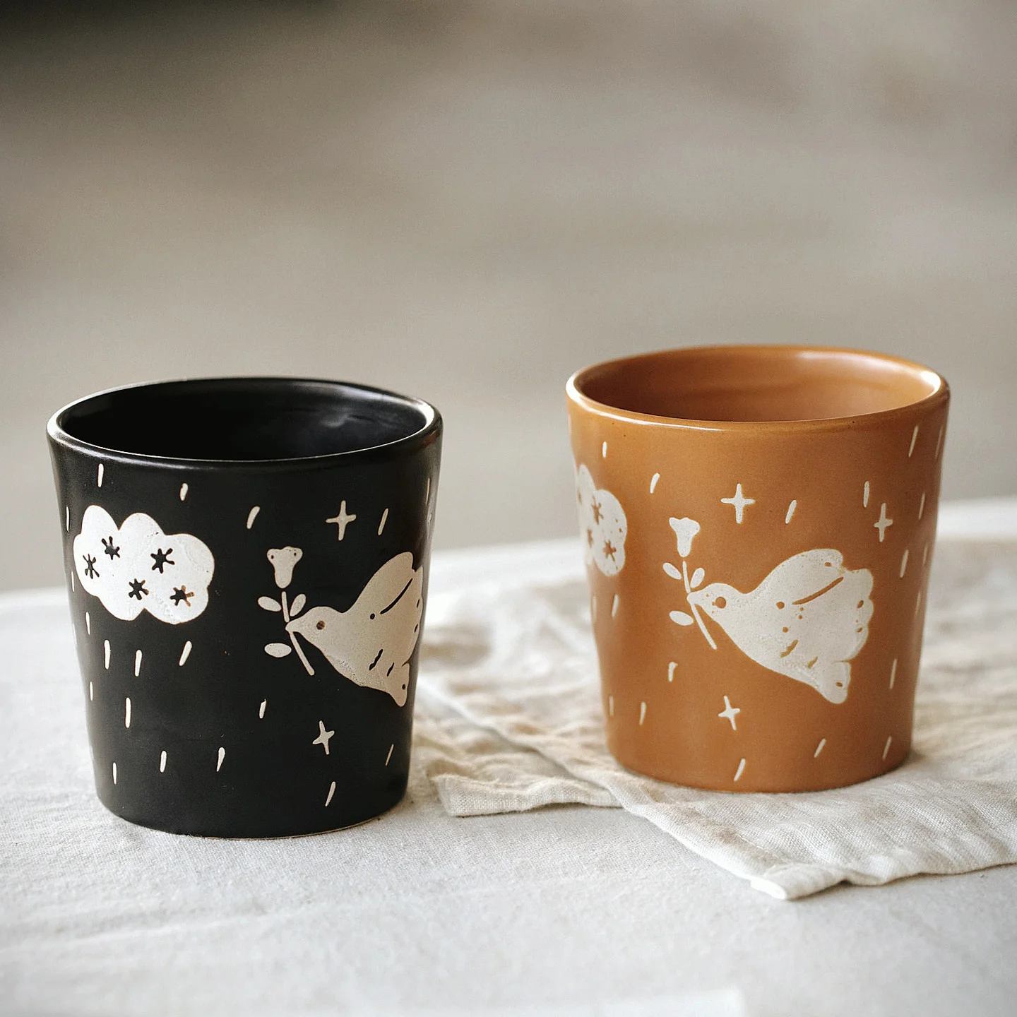 

Vintage Style Cute Cartoon Pattern Ceramics Coffee Mug Milk Cup Underglaze Color Creative Couple Tableware Large Capacity 310ml