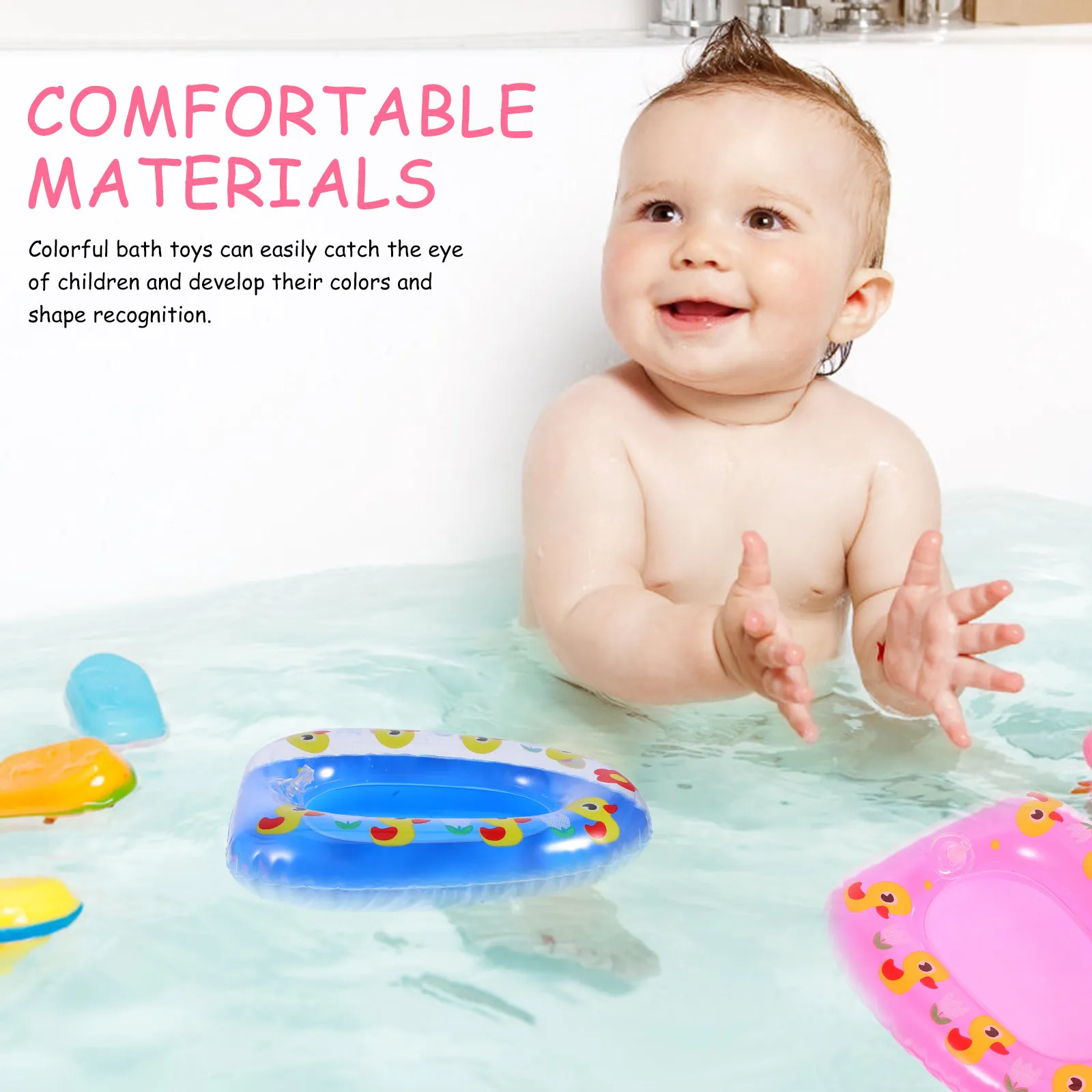 Kids Inflatable Bath Toys 6 Piece Duck Canoe Boat Mini Swim Ring Set for Pool Water Play and Bath Time