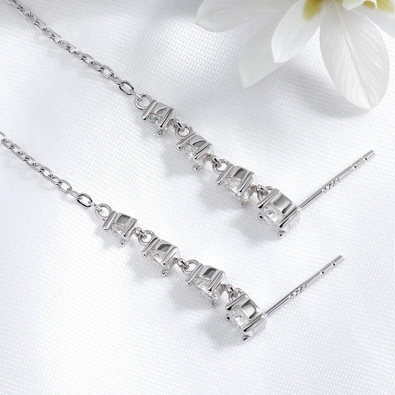 Smyoue 9CM Gradient Tassels All Moissanite Drop Earrings for Women Sparkling Female Girls Jewelry 925 Sterling Silver Plated 18K