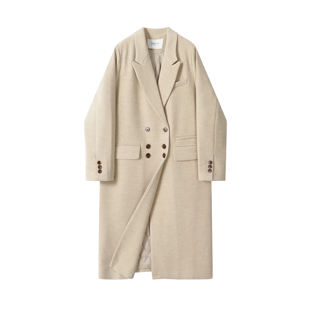 

Ele Versatile Lazy Sle Cotton Woolen Coat Women's Winter Retro High-End Feeling Tweed Coat Long Sve Mid-Length Straight