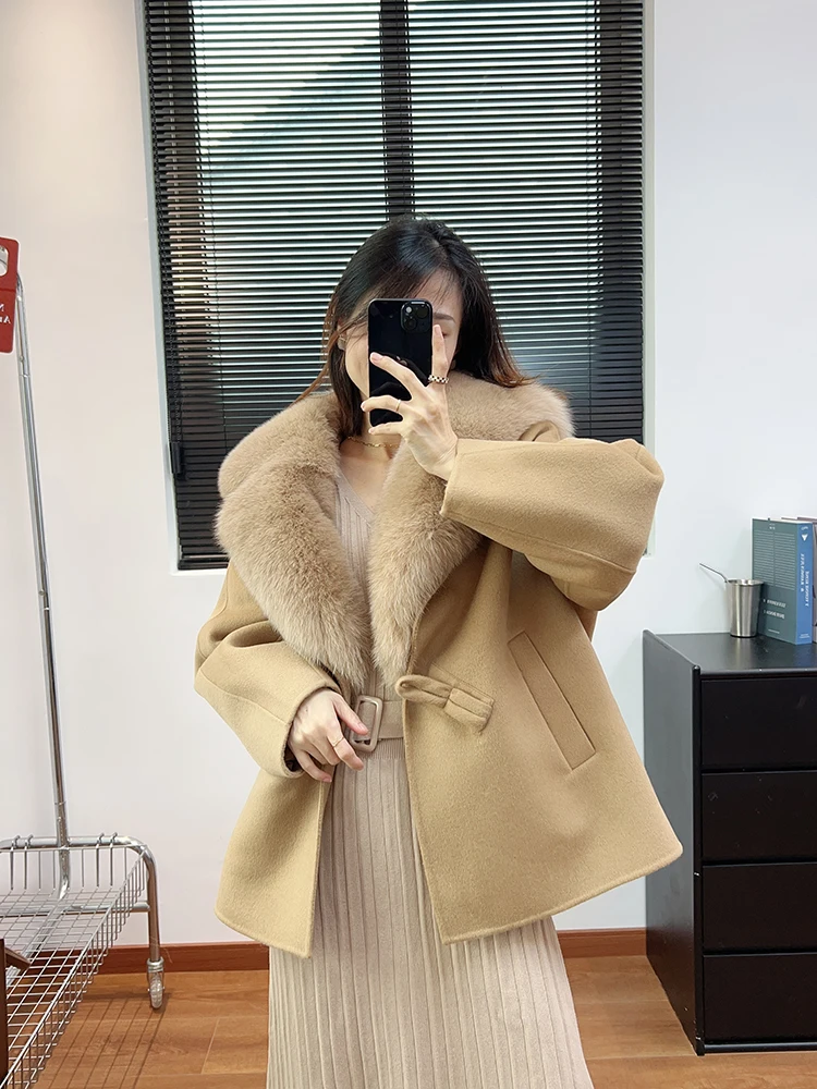 Fur CoatAutumn And Winter New Fox Fur Collar Double-sided Woolen Coat Goose Down Liner Down Jacket