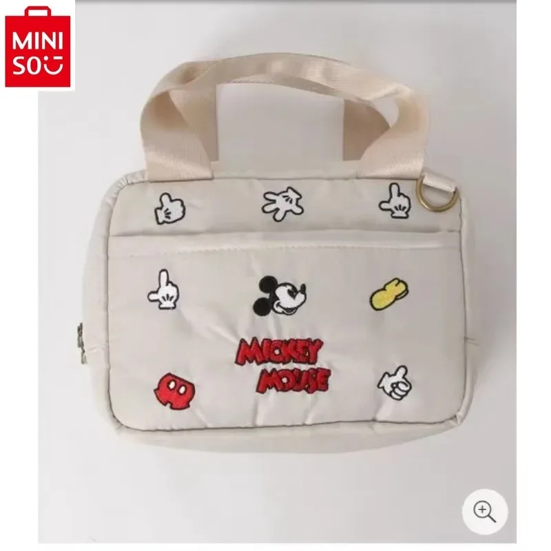 MINISO Disney Fashion Embroidered Mickey Printed Tote Bag Women\'s High Quality Canvas Cute Versatile Handbag