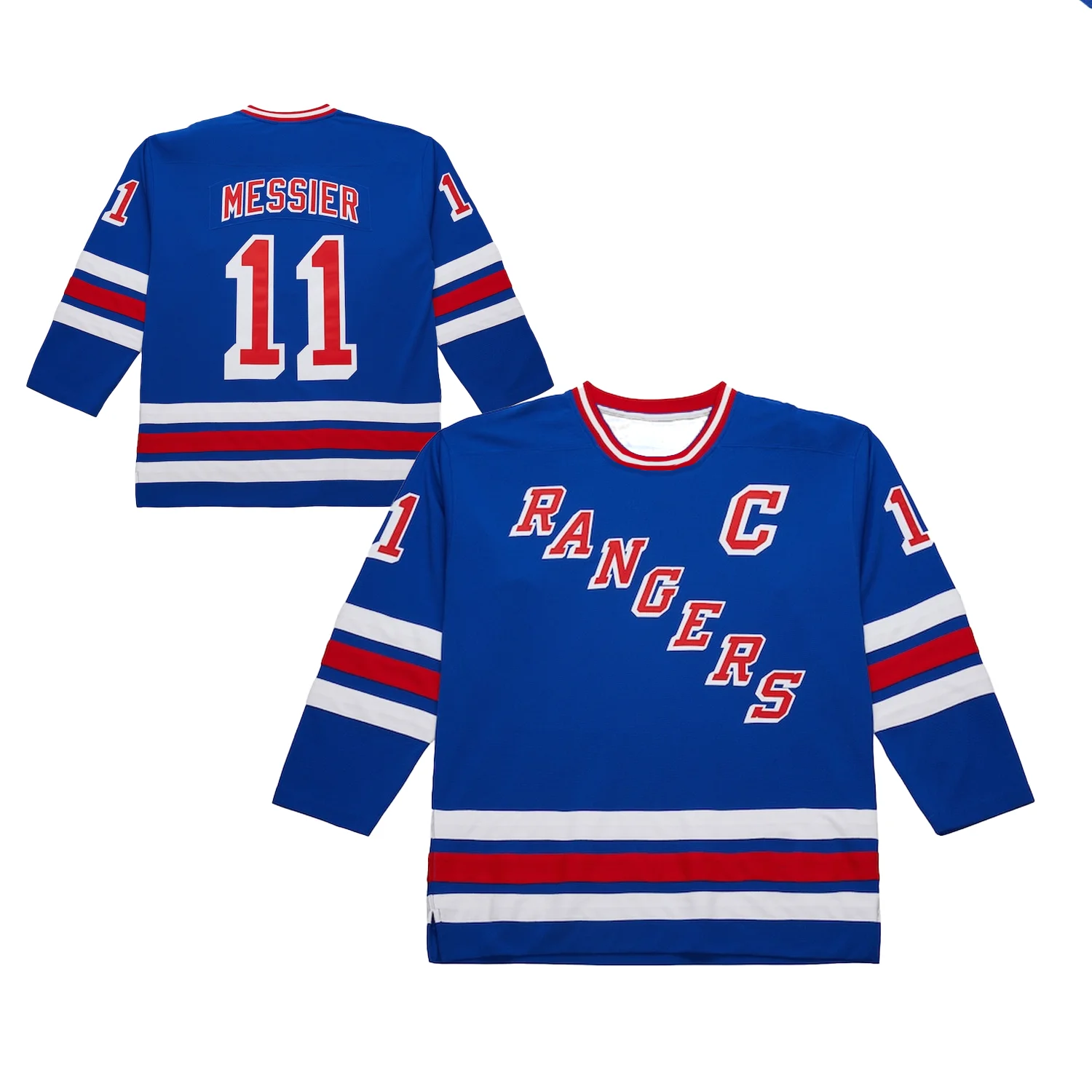 MN Men's Mark Messier Blue NY Rangers 1993/94 Power Play Player Jersey Size 11 NHL Long Sleeve 3d Printed Quick-drying Tops