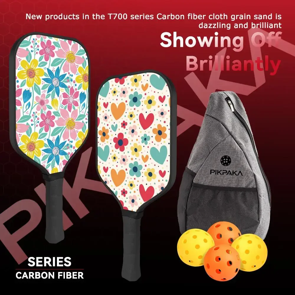 

Pickleball Paddle T700 Carbon Fiber Paddle Set Thermoformed 16MM Honeycomb Core with Bag and Grip Tape Colorful Flowers