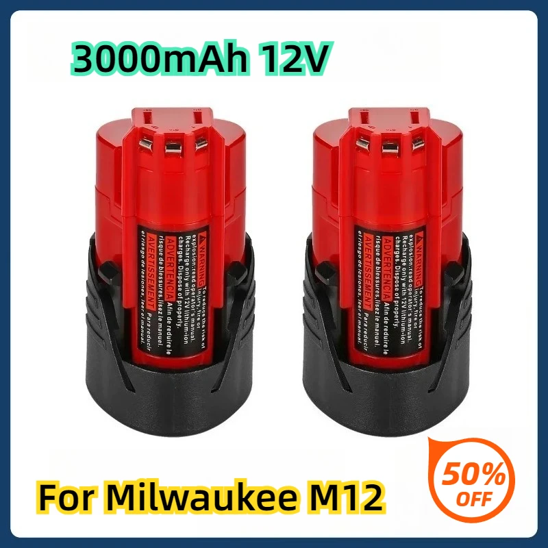 

12V 3000mAh 18650 for Milwaukee Battery 3Ah Compatible with M12 XC 48-11-2410 48-11-2420 48-11-2411 12-Volt Cordless Tools