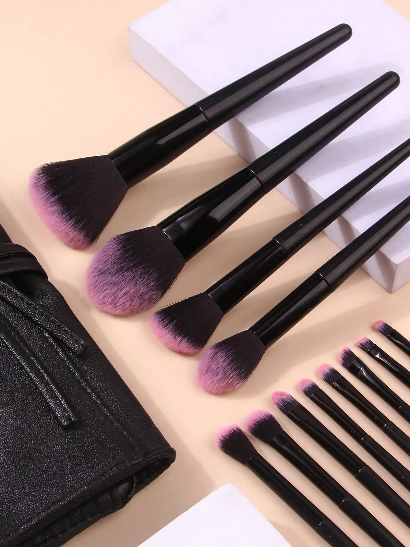 ชุดแปรงแต่งหน้าขนนุ่มคุณภาพสูง 12 ชิ้น, อายแชโดว์แบบพกพาและแปรงปัดแก้ม, เครื่องมือแต่งหน้ามืออาชีพ + ถุงเก็บ 1 ชิ้น