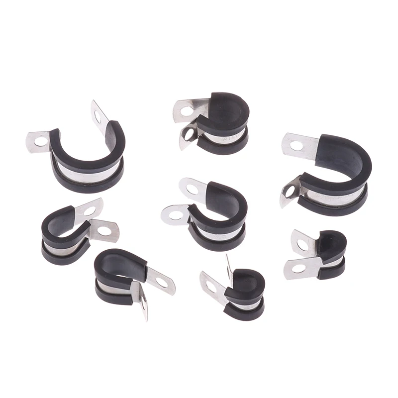 5Pcs 6MM-20MM Stainless Steel Rubber Lined P Clips R-type Pipe Clamp Cable Mounting Hose Pipe Clamp Hose Clamp Fixed Clamp