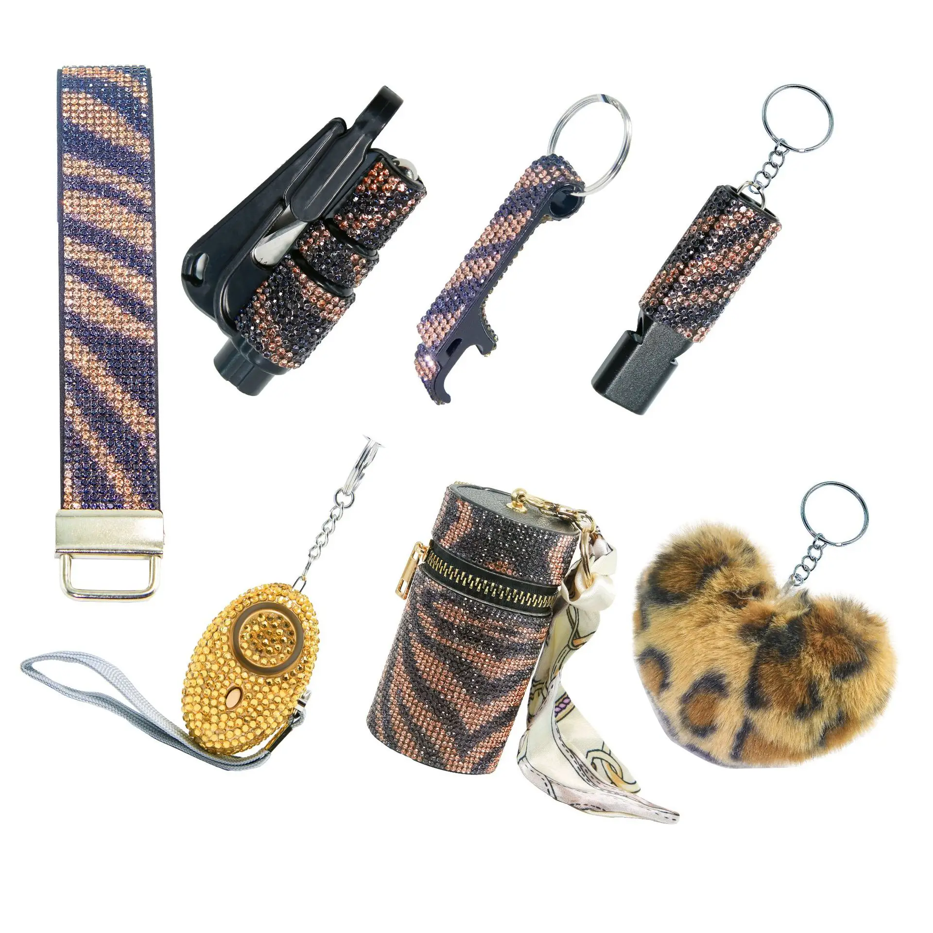 Shiny Rhinestone Self Defense Keychain Set Knuckles Kit Self-Defense Custom Accessories Defensive For Women Kid Girl