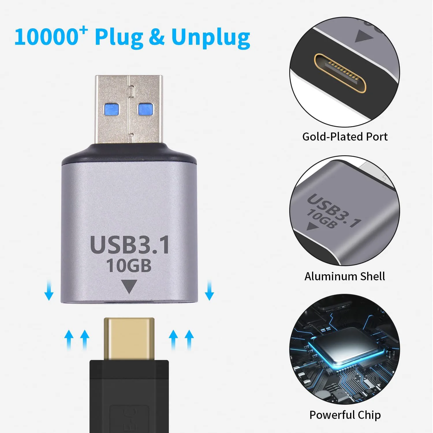 USB 3.1 Type C Female to USB 3.0 Type A Male 10Gbps Charger Converter OTG Fast Charging Adapter