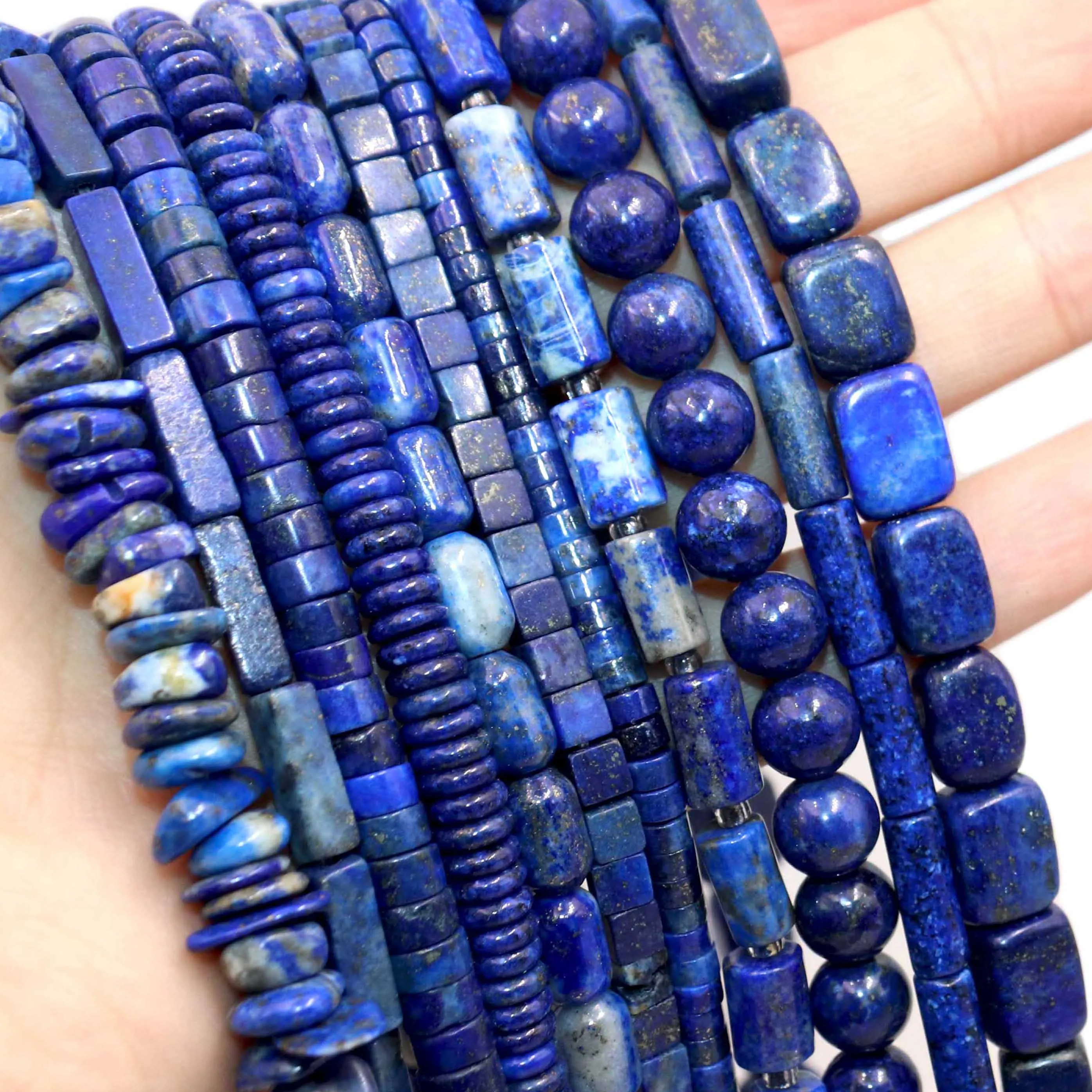 Naturalny Lapis Lazuli okrągła tuba fasetowane luźne koraliki dystansowe do tworzenia biżuterii DIY ręcznie robione bransoletki akcesoria naszyjnikowe