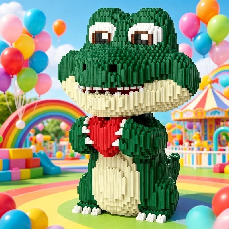Love crocodile building block ornament gift, children's puzzle series particle assembly parent-child interactive toy