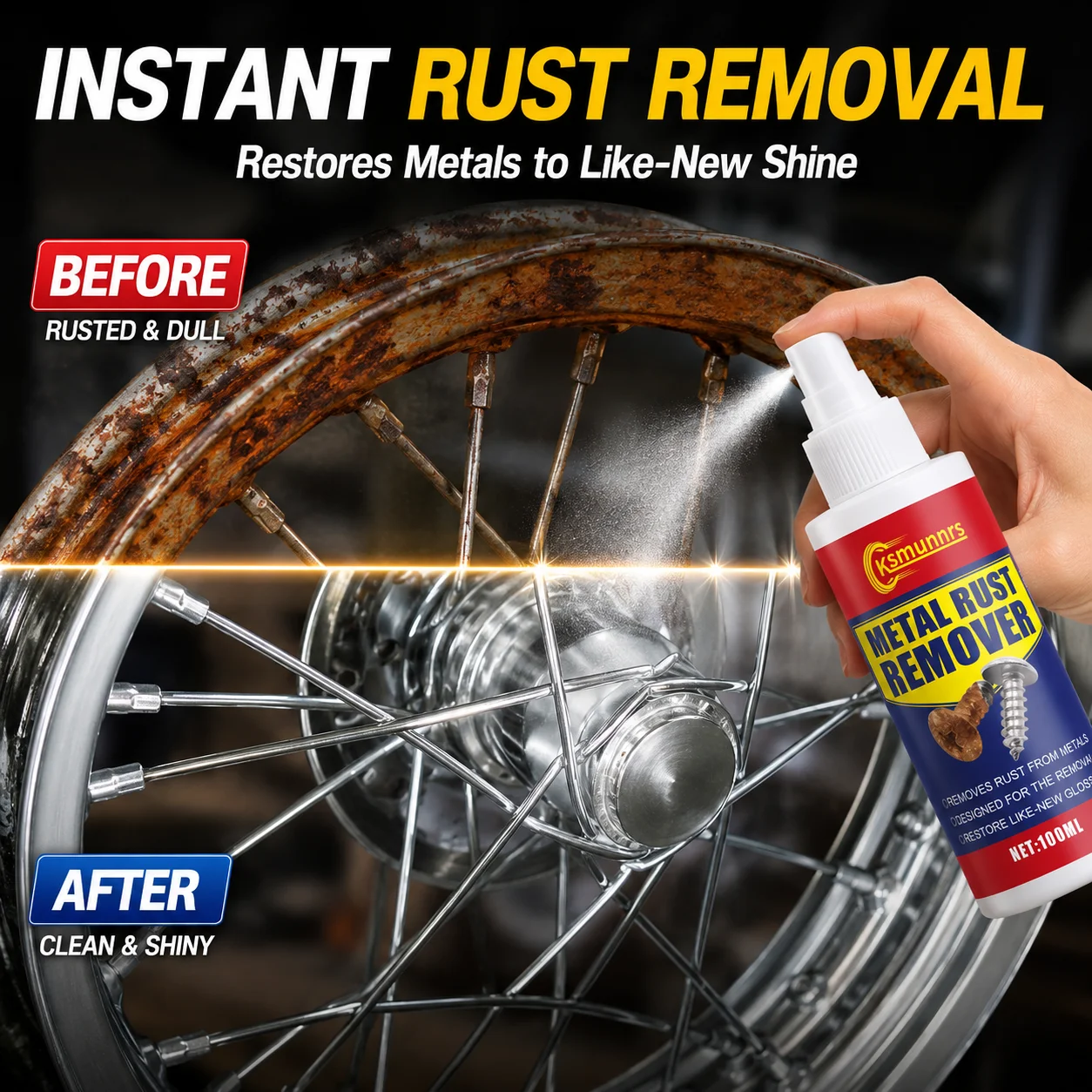 Rust Remover and Wheel Polish, Fast Metal Cleaner for Car Wheels, Brake Discs and Corroded Metal Surfaces