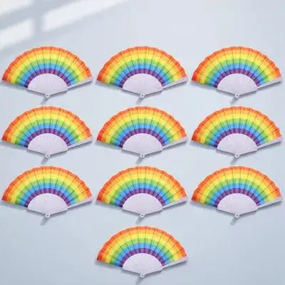 

10pcs Rainbow Folding Fans Exquisite Decorative Foldable Fans For Party Stage Performance Photo Props Creative Dancing