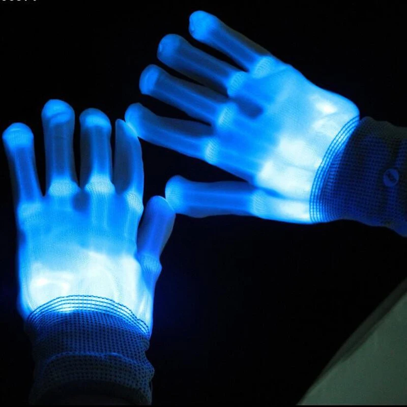 LED Gloves Neon Guantes Glowing Halloween Party Light Props Luminous Flashing Skull Gloves Stage Costume Christmas Supplies