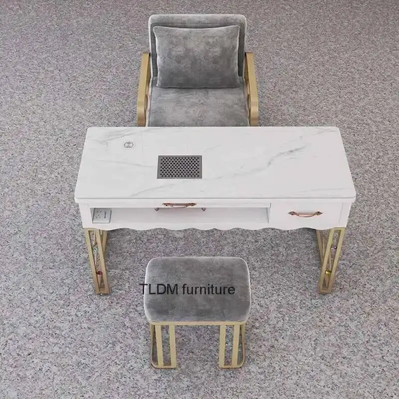 Luxury Light Nail Table Manicure Salon Furniture For Beauty Salon Professional Manicure Table Double Layer Upscale Nail Tables