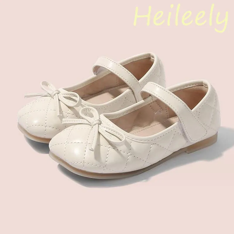 

2024 New Kids Shoes for Girl Apricot Color Leather Rubber Buttom Casual Flats 22 23 24