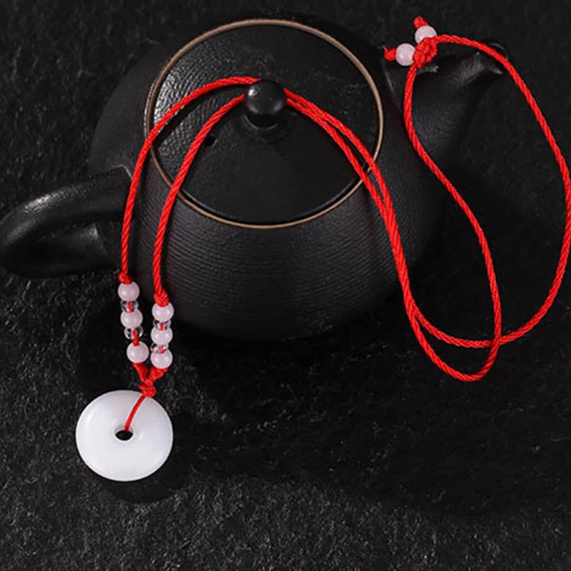 1PC Buddhist Artificial White Jade Hand Woven Pendant Necklace Lotus Guanyin Buddha Long Life Lock Pendant Lucky Necklace Gift view 5
