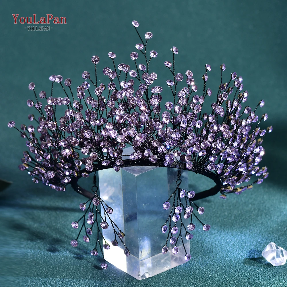 

YouLaPan Lavender Color Rhinestone Crown and Earrings Set Luxury Bridal Hair Accessory Weddings Parties and Special Events HP846