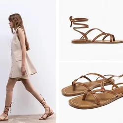 Strappy sandals fairy wind 2024 summer new style thick-soled fashion tie-in flat Roman holiday sandals